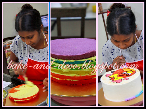 Baking & Deco Class: Rainbow Cakw with Cartoon Drawing ~ 18 July 2012