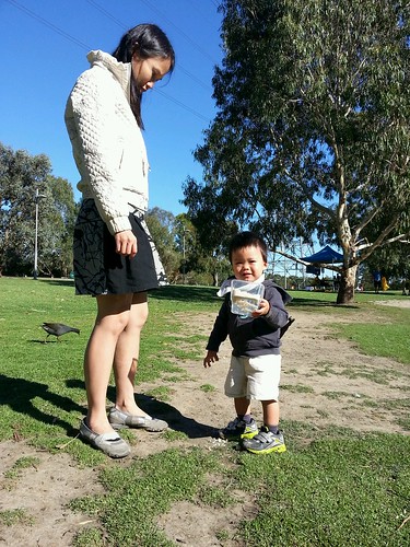 Isaac and mummy feeding ducks at Dorothy Laver reserve by avlxyz