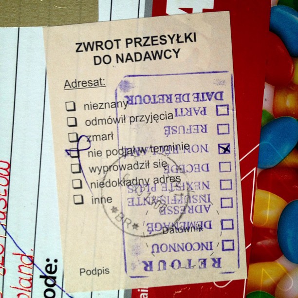 I sent a box to a friend in #poland in January and got it back today, no idea why since none of this makes sense to me, maybe it does to you?