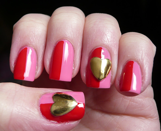 pink red large heart stud mani 1