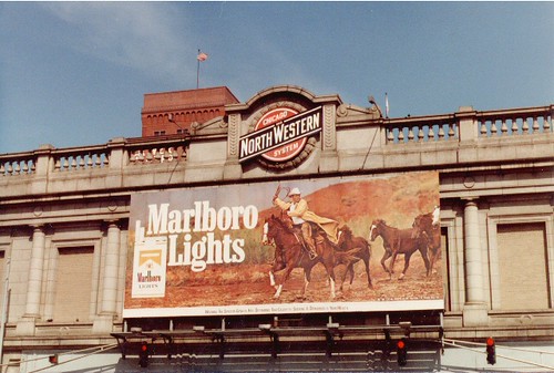 Marlboro cigarette billboard advertisement at NorthWestern Station. ( Gone - Demolished 1984)  Chicago Illinois.  June 1983. by Eddie from Chicago