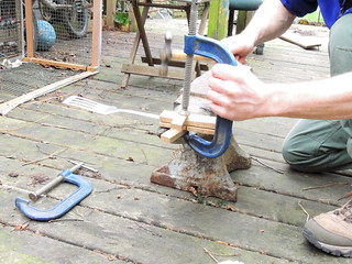 Rivetting the spatula handle blocks