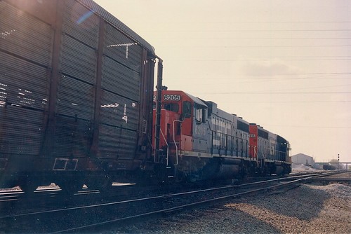 Northbound Grand Trunk Western Railroad auto rack train.  Mc Cook Illinois.  May 1989. by Eddie from Chicago