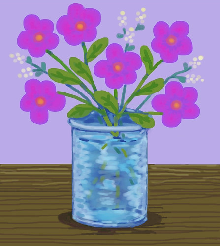 Pink Flowers in Blue Vase (Digital Pastel Day 6) by randubnick