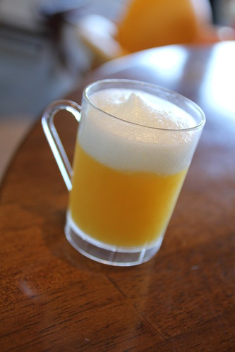 Beer consists of Mandarin orange pudding - it's alcohol-free.  :)