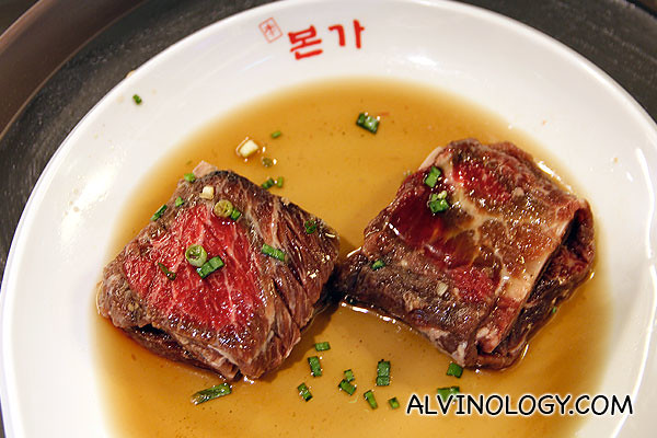 Yangnyum Galbi (beef ribs marinated in BORNGA's special sauce; $45)