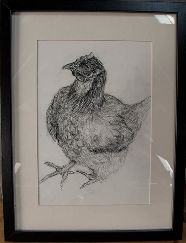 Ikea-framed chicken drawing