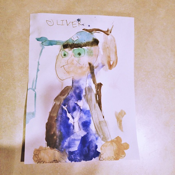 Sir O's self portrait made during #ldsconf today. Guess he's a cougar fan? #vscocam #vscocam_kids