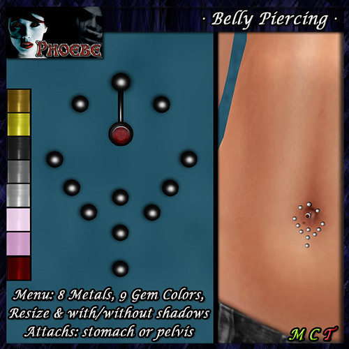 P Belly Piercing M1 ~8 Metals-9 Gem Colors~