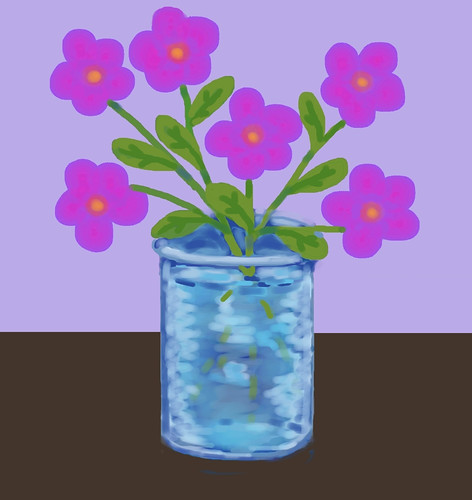 Pink Flowers in Blue Vase (Digital Pastel Day 3) by randubnick