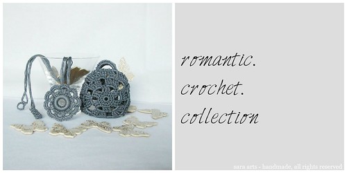 Romantic crochet necklace with case - grey
