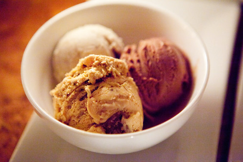 Trio of ice cream: Salted caramel toffee, chocolate, banana
