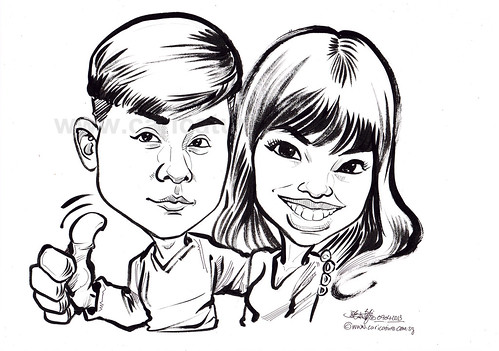 couple caricatures in pen and brush