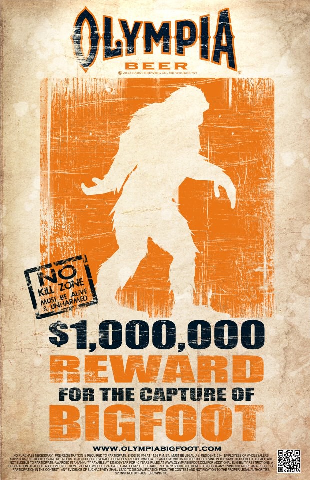 Olympia Beer $1M Reward for Bigfoot