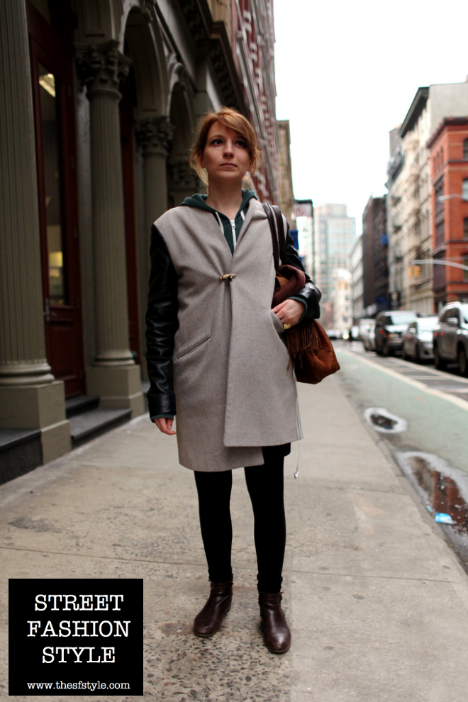 contrast sleeve coat, bird motif, bird button, leather tote, new york fashion blog, street fashion style, thesfstyle,