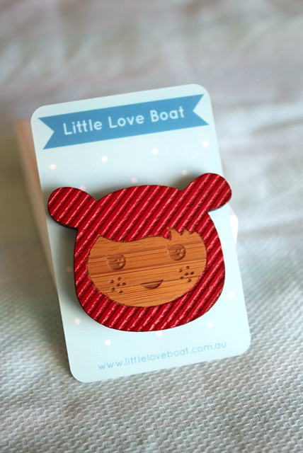 Little Love Boat Red Bear Brooch on new packaging
