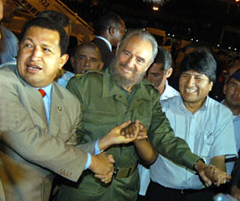 Latin American revolutionary leaders Hugo Chavez of Venezuela, Fidel Castro of Cuba and Evo Morales of Bolivia. President Chavez passed away on March 5, 2013. by Pan-African News Wire File Photos
