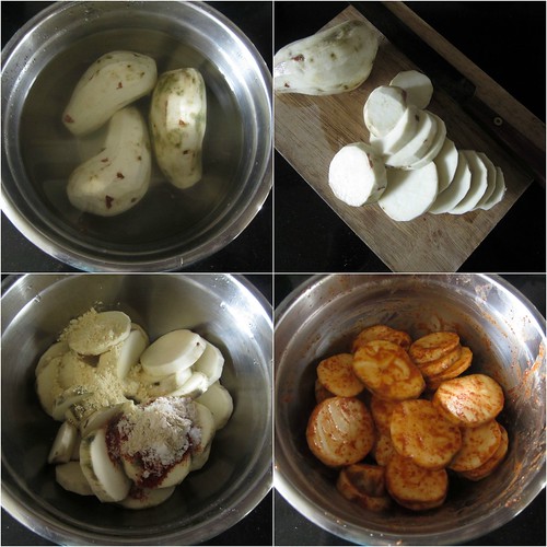 Kananga Phodi - Tawa fried Sweet Potatoes-step1