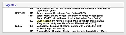 Owen Keegan index entry in Erin's Sons