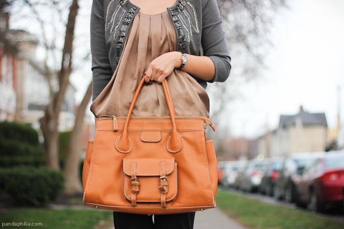 how to style camel satchel bag