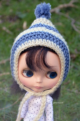 Striped Blue and Cream Pixie Hat