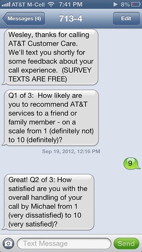 SMS Text Messaging Survey from AT&T Customer Care