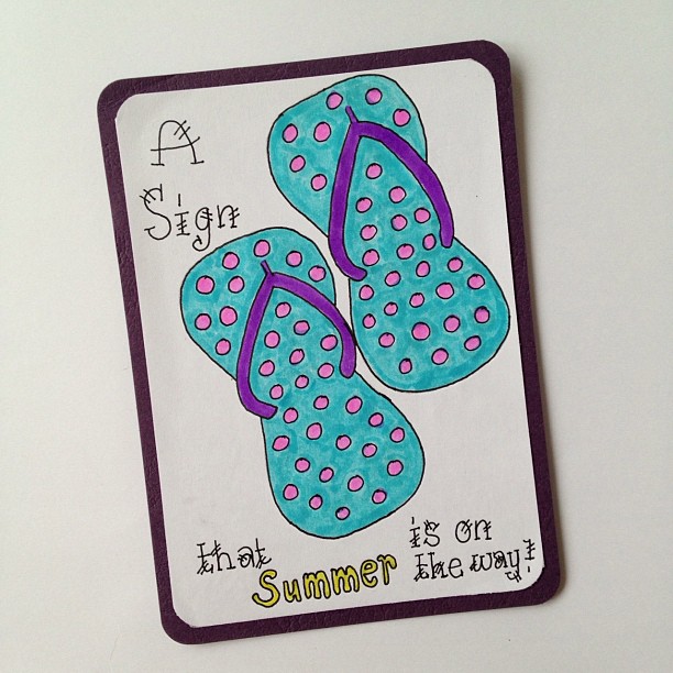 Day 9: Sign flip flops always remind me of summer! #postcard #doodleaday #doodleadaymarch #summer #polkadots