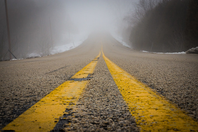 Road, Yellow Line, Fog, Foggy, Rural, Perspective, Bill Pevlor, Pops Digital