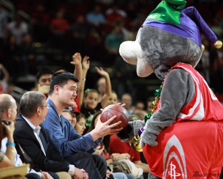 February 8th, 2013 - Yao Ming sits courtside at the Rockets-Trailblazers game in Houston