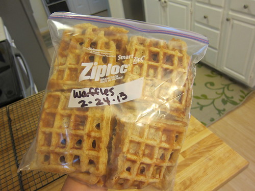 Then Mom slaves over the hot waffle maker for 15 minutes and we have breakfast for the week ready for the freezer