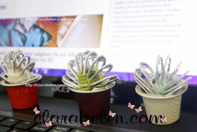 Cactus hechos con argollas o aros de refrescos