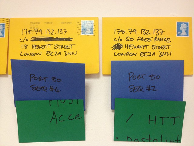 Packets 5 and 6 of a very elaborate reimplementation of TCP/IP over the postal system