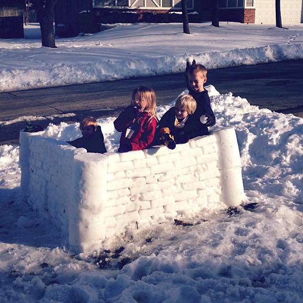 Building snow forts with the neighbors!