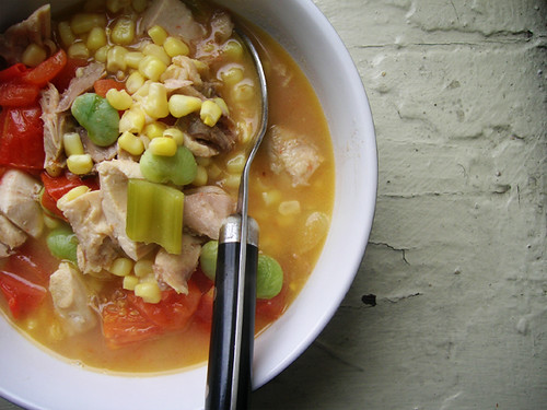 brunswick chicken stew with tomatoes, lima beans, and corn