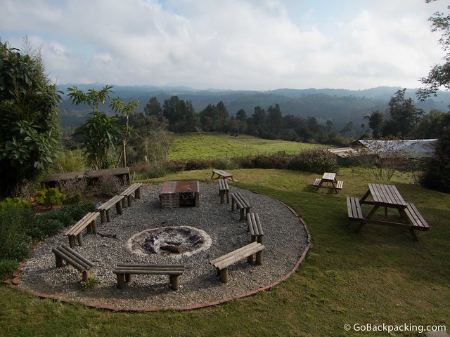 Outdoor fire pit and view from the breakfast area