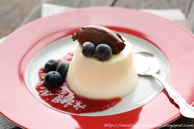 Panna Cotta with Chocolate Mousse and Raspberry Compote