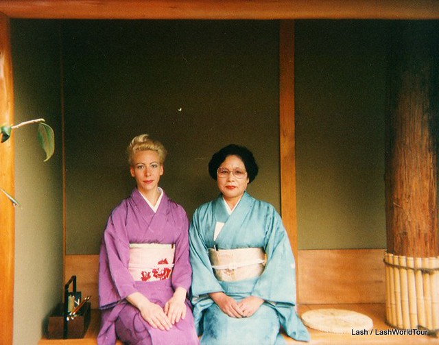 Lash in kimono with sensei, tea ceremony