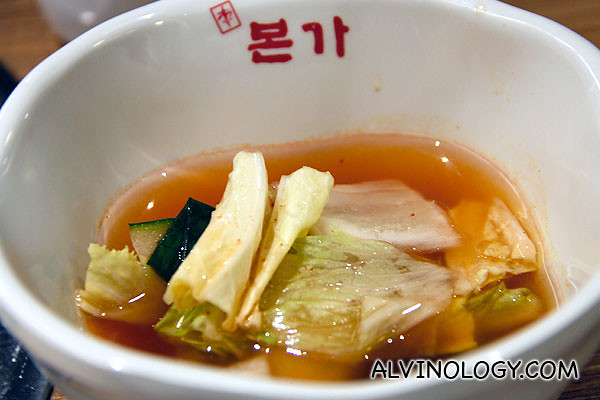 Water kimchi for those who cannot take too spicy food 