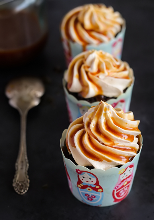 Chocolate Buttermilk Cupcakes with Earl Grey Buttercream & Salted Caramel