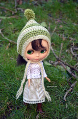 Striped Green and Cream Pixie Hat