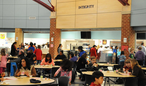 The Patriot High School cafeteria in Nokesville, Va.  Students and parents from the Prince William County School District were invited to the annual food tasting to sample some potential items on the school menu. Photo by Hakim Fobia, AMS
