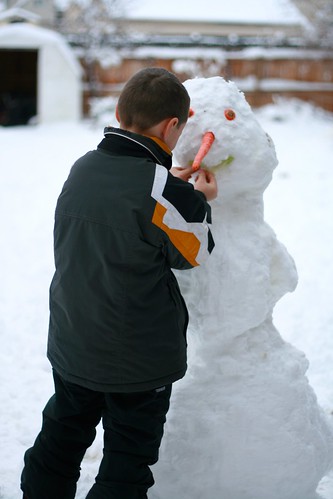 finishing up the snowman