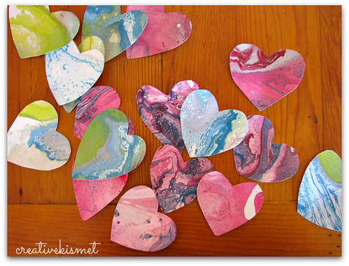 marbleize paper hearts