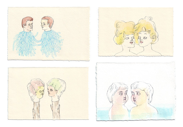 four drawings of twins