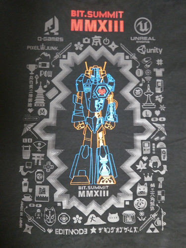 The BitSummit T-shirt back was deliberately designed to include not just video game icons, but references to other parts of Japanese culture.