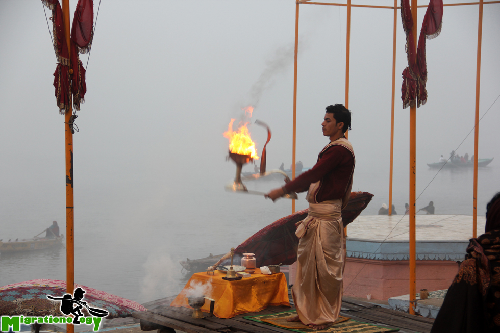 Morning ceremony along the Ganges River