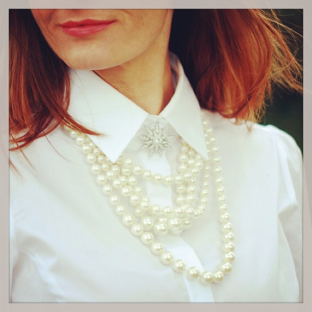 White shirt & pearls