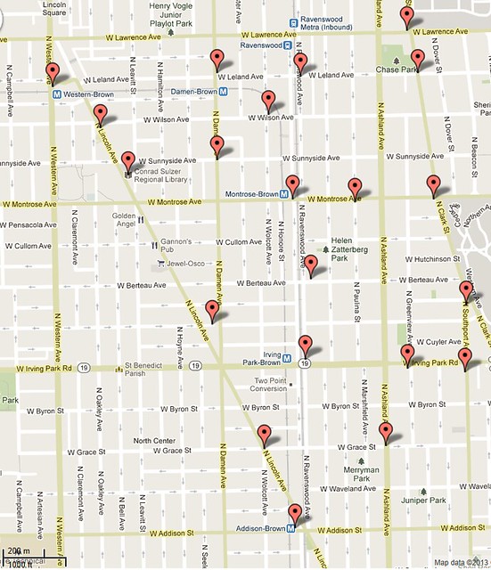 Bike sharing locations in the 47th Ward