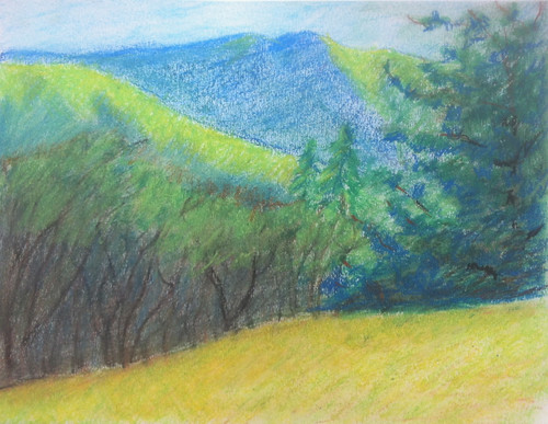 Trees and Colorado Mountains (Drawing from Sketchbook) by randubnick