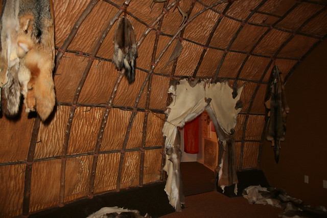 Inside a replica of an Occaneechi style dwelling at Occoneechee State Park visitor center.
